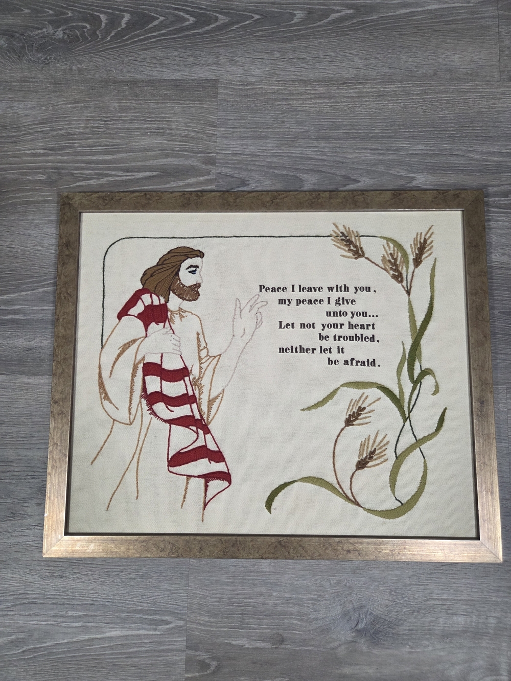 Framed Religious Wall Art in Cream, Red, and Green